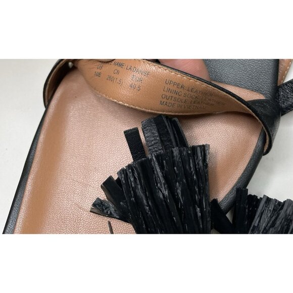 KATE SPADE NEW YORK LA DANSE Black Leather Tassel Flat Ankle Strap Sandals 10B - Picture 3 of 8